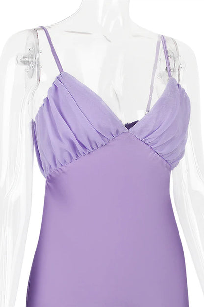 Simple Formal Satin V-neck Lavender Back Tie Short Party Dress