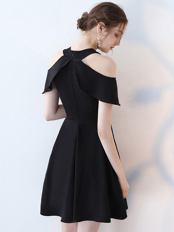 Little Black Dress Cold Shoulder Cut Out Homecoming Dresses A Line Cross Back Cocktail Dresses