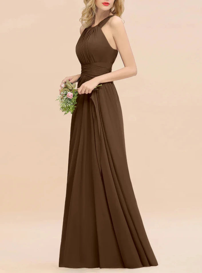 A-Line Round Neck Sleeveless Floor-Length Dress Bridesmaid Dresses