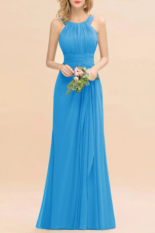 A-Line Round Neck Sleeveless Floor-Length Dress Bridesmaid Dresses