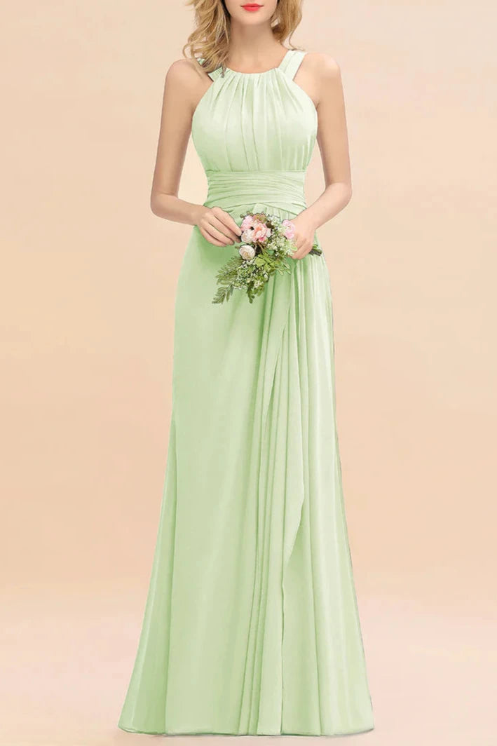 A-Line Round Neck Sleeveless Floor-Length Dress Bridesmaid Dresses