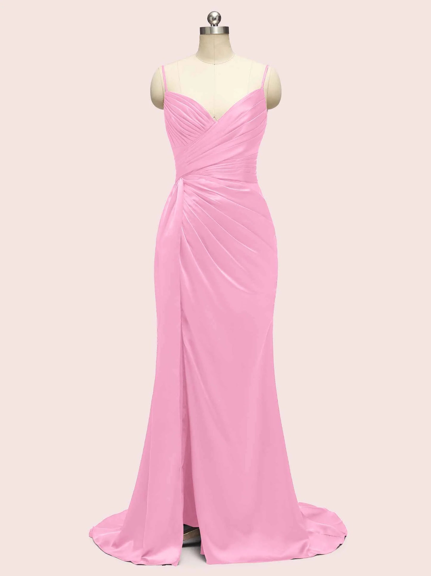 Sexy Mermaid Spaghetti Strap Long Side Slit Soft Satin Bridesmaid Dresses Online