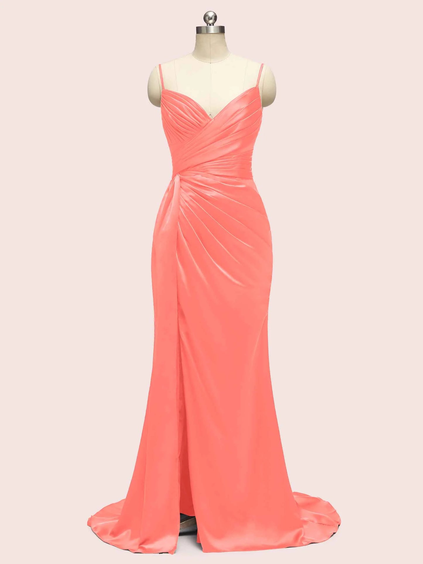 Sexy Mermaid Spaghetti Strap Long Side Slit Soft Satin Bridesmaid Dresses Online