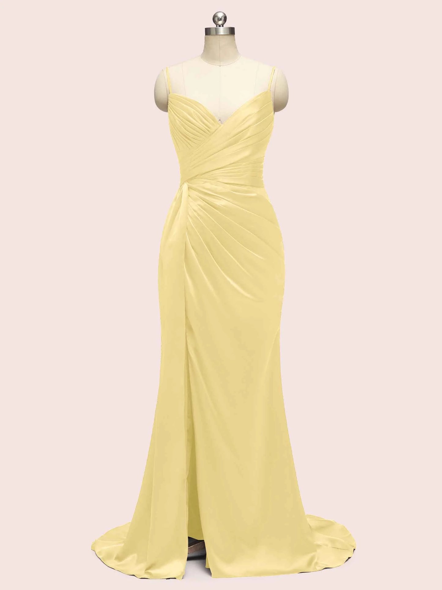 Sexy Mermaid Spaghetti Strap Long Side Slit Soft Satin Bridesmaid Dresses Online