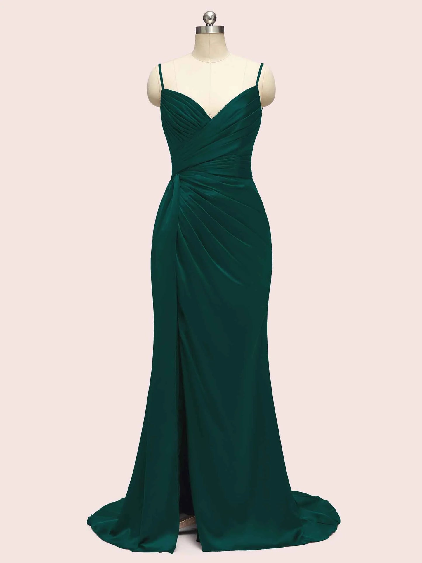 Sexy Mermaid Spaghetti Strap Long Side Slit Soft Satin Bridesmaid Dresses Online