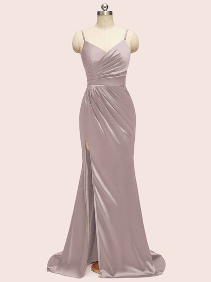 Elegant Spaghetti Straps Mermaid Long Soft Satin Bridesmaid Dresses Online