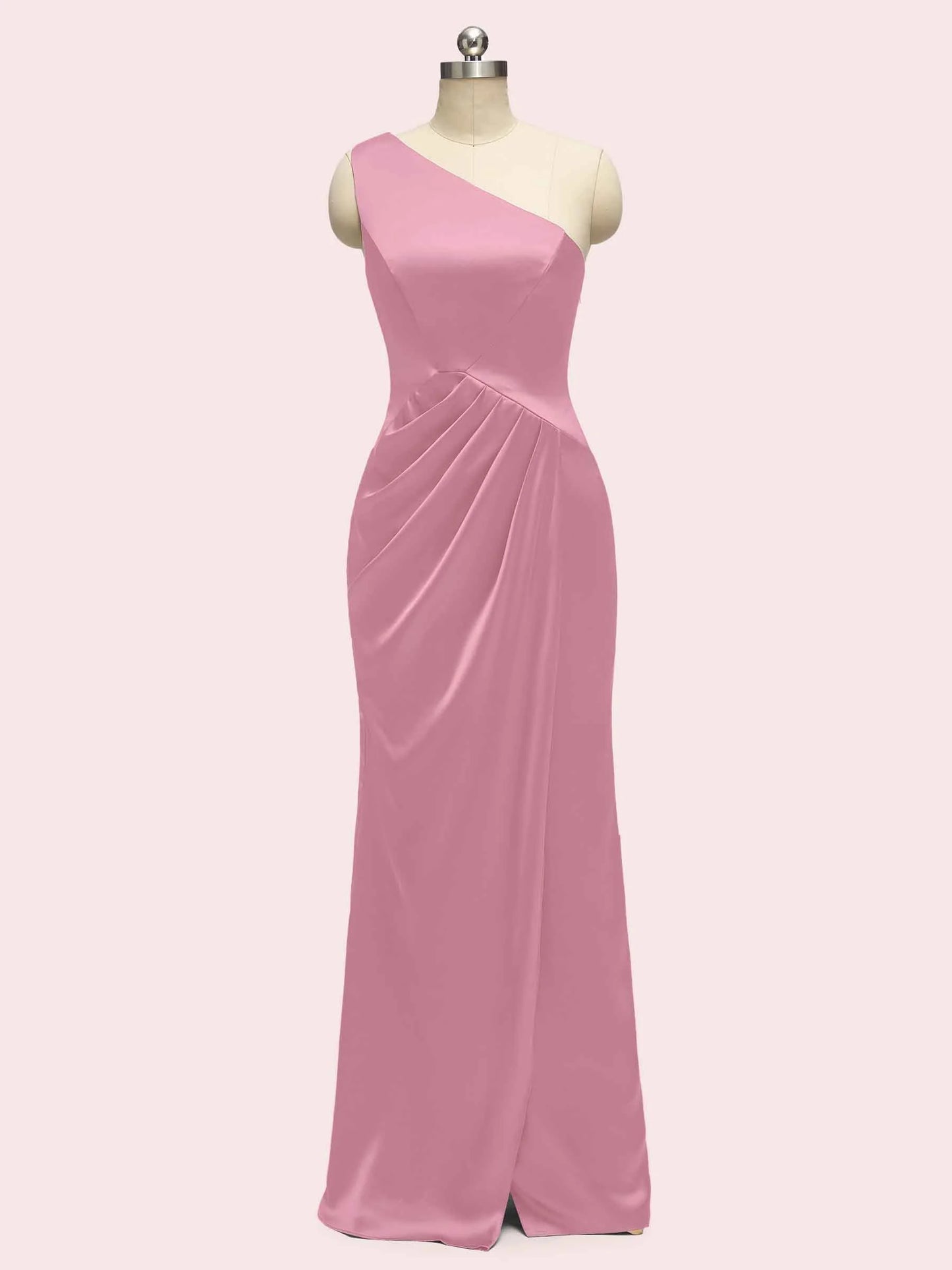 Elegant One Shoulder Long Soft Satin Mermaid Bridesmaid Dresses With Slit