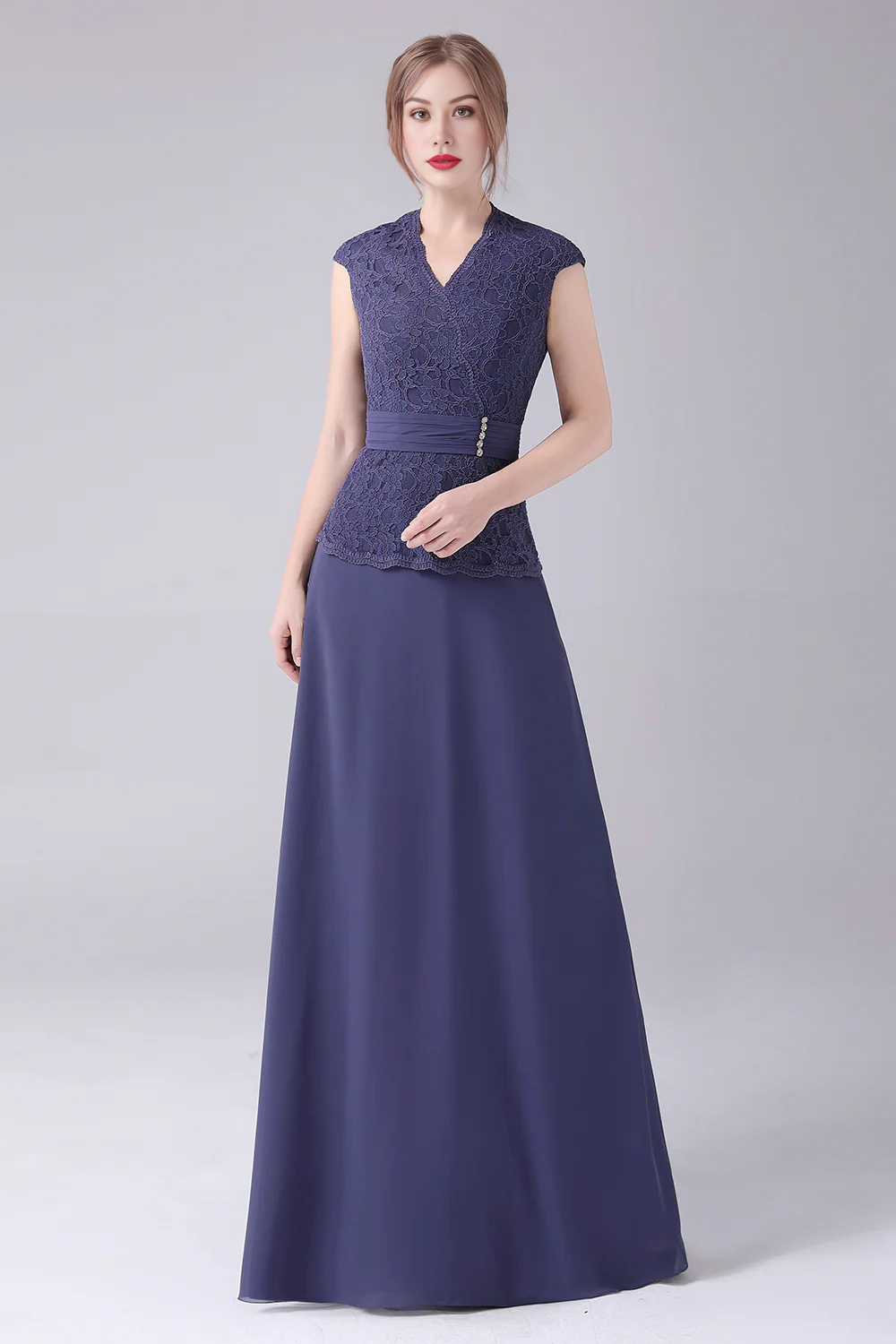 A-line V-neck Floor Length Mother of the Bride Dress