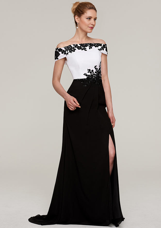 Off-the-Shoulder Sleeveless Sweep Train Chiffon Mother of the Bride Dresses With Split Beading Appliqued