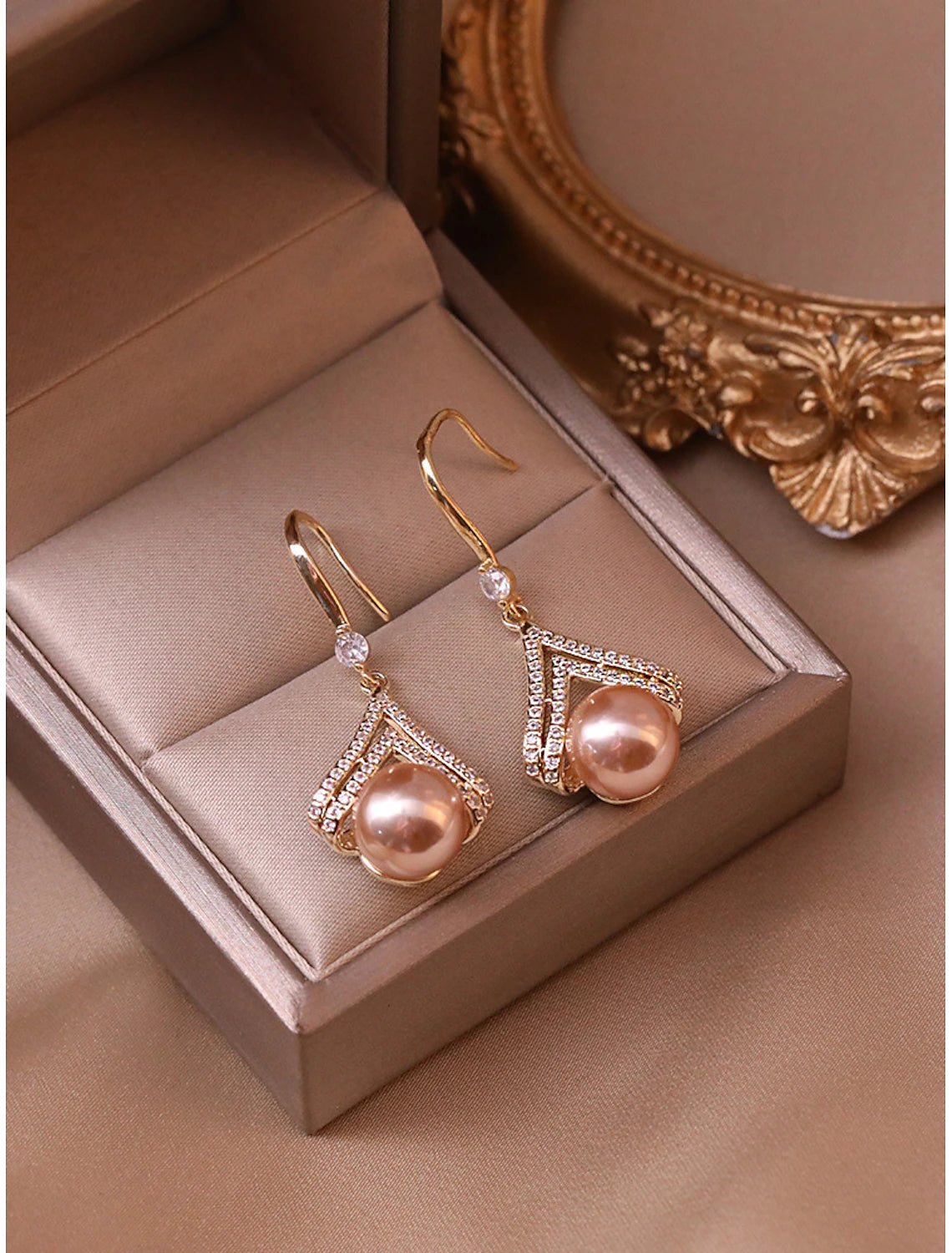 Women's Pearl Stud Earrings Fine Jewelry Rose Gold For Gift Festival 1 Pair