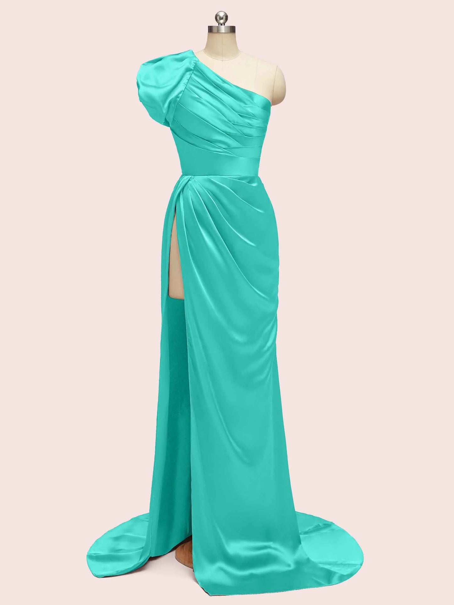 Elegant One Shoulder Side Slit Mermaid Soft Satin Bridesmaid Dresses Online