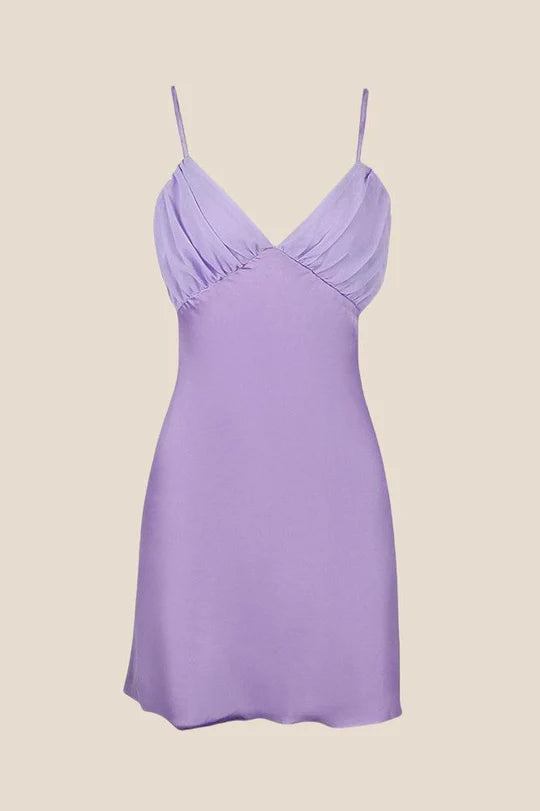 Simple Formal Satin V-neck Lavender Back Tie Short Party Dress