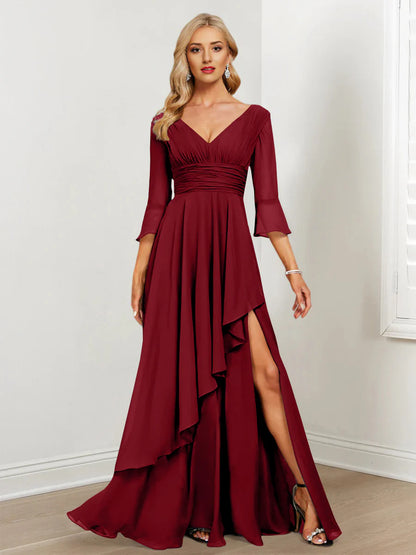 A-Line V-Neck Asymmetrical Mother Of The Bride Dresses With Ruffles