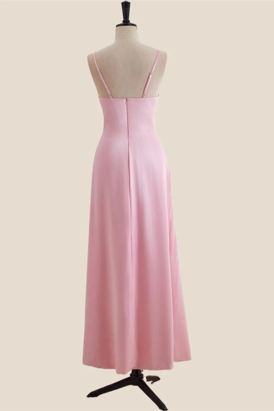 V Neck Pink Satin A-line Long Party Dress Bridesmaid Dresses