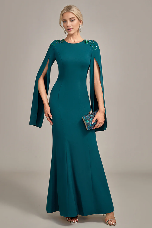 Glitter Dark Green Mermaid Round Neck Floor-length Mother of the Bride Dress