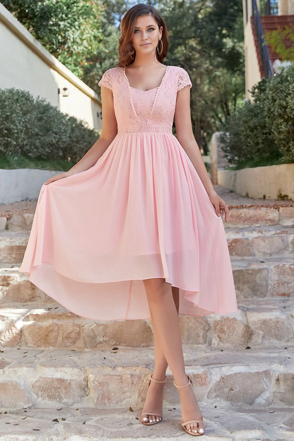 Chiffon Wedding Guest Dress with Lace Cocktail Dresses