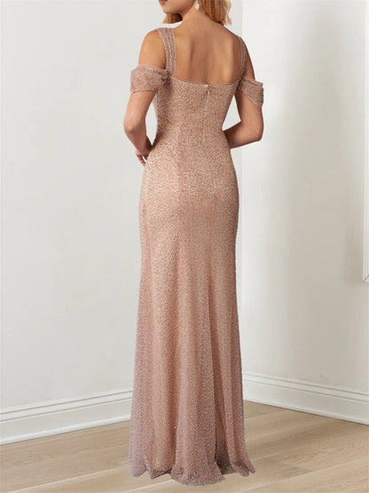 Sequins/Sparkling Off-The-Shoulder Draped Sleeves Evening Dresses