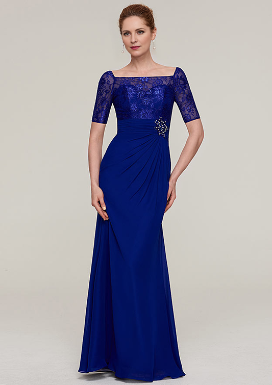 Floor-Length Chiffon Mother of the Bride Dresses With Pleated Appliqued Beading