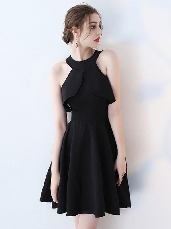 Little Black Dress Cold Shoulder Cut Out Homecoming Dresses A Line Cross Back Cocktail Dresses