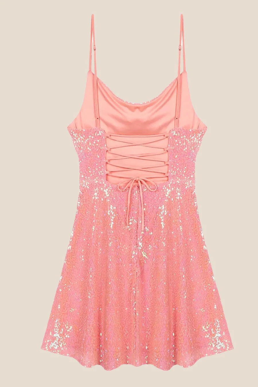 A-Line Princess Straps Coral Sequin Short Homecoming Dress Party Dresses