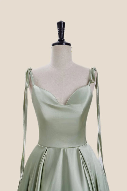 Sage Green Satin A-line Short Party Dress Homecoming Dress