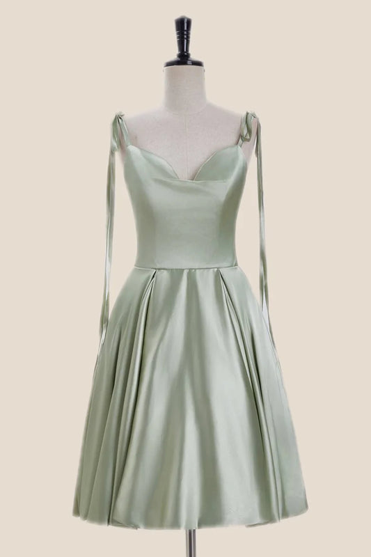 Sage Green Satin A-line Short Party Dress Homecoming Dress