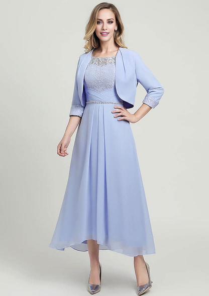 Chiffon Mother of the Bride Dress With Jacket Beading Lace Pleated