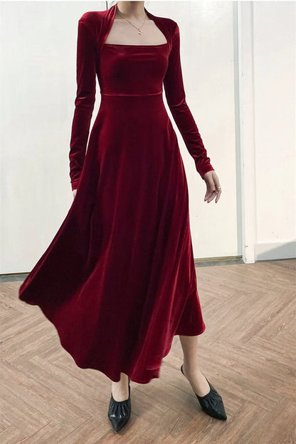 A-Line Velvet Bridesmaid Dress Long Sleeve Maxi Dress Plus Size Party Dress Formal Evening Dresses