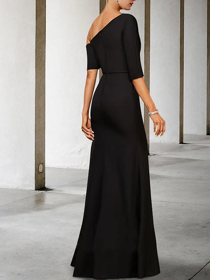 One-Shoulder 3/4 Length Sleeves Floor-Length Mother Of The Bride Dresses