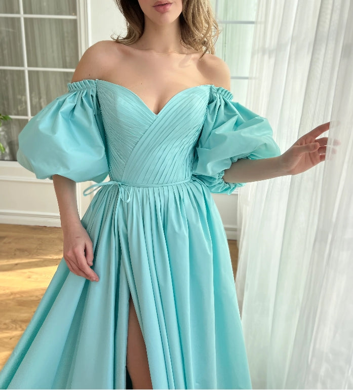 Charming Aquamarine Gown Off Shoulder A-Line Floor-length Prom Dress