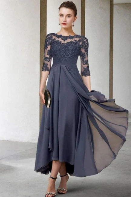 A-Line Mother of the Bride Dress Ankle Length Chiffon Lace Half Sleeve