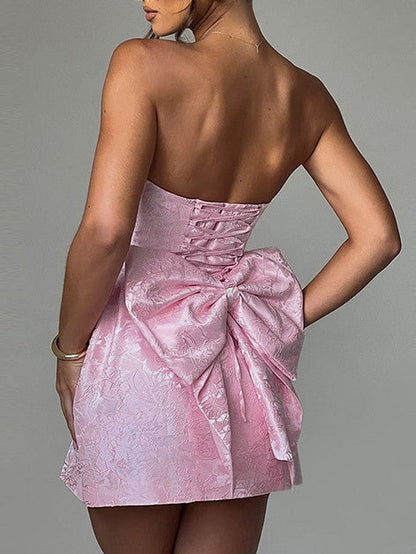 A Line Strapless Sleeveless Cocktail Homecoming Dress with Bowknot