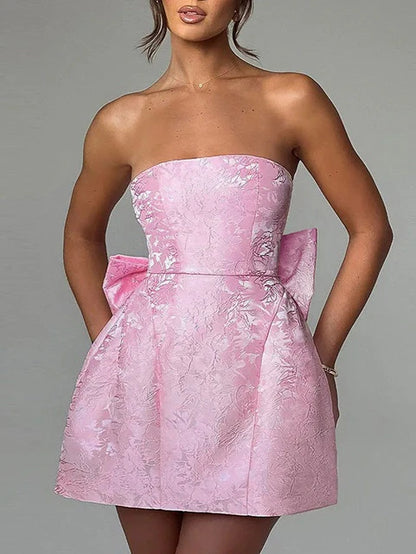 A Line Strapless Sleeveless Cocktail Homecoming Dress with Bowknot