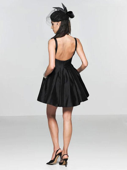 A-Line Cocktail Dress Short Party Dresses Backless Jewel Neck Satin Fabric