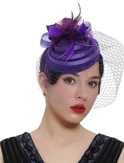 Fascinators Organza Polyester / Evening Holiday Vintage Style Elegant With Feather Appliques Headpiece Headwear