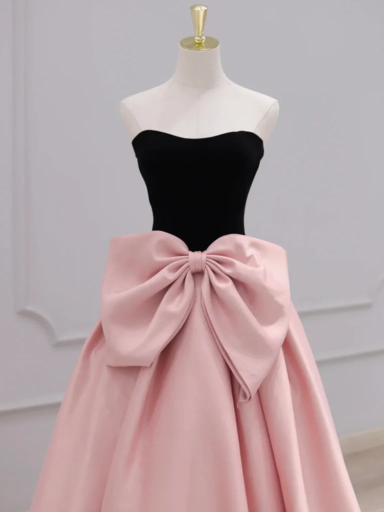 A-Line Sweetheart Neck Satin Velvet Quinceanera Dress Pink Long Prom Dress