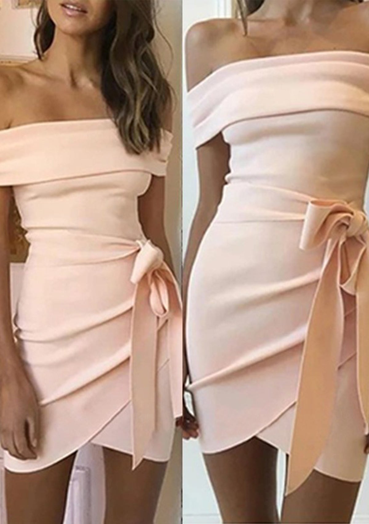 Sheath/Column Off-the-Shoulder  Satin Homecoming Dress with Bandage Split