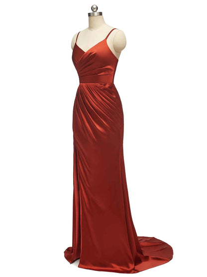 Elegant Spaghetti Straps Mermaid Long Soft Satin Bridesmaid Dresses Online