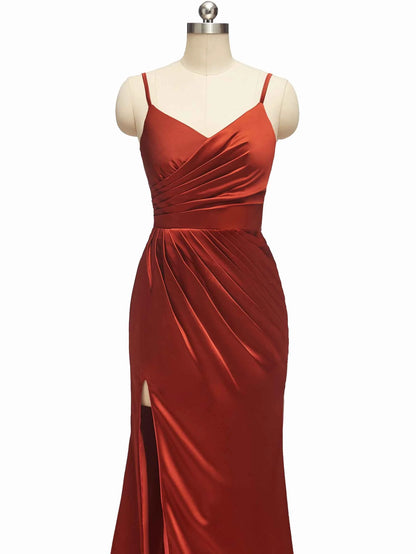 Elegant Spaghetti Straps Mermaid Long Soft Satin Bridesmaid Dresses Online