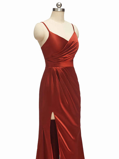 Elegant Spaghetti Straps Mermaid Long Soft Satin Bridesmaid Dresses Online