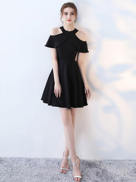 Little Black Dress Cold Shoulder Cut Out Homecoming Dresses A Line Cross Back Cocktail Dresses