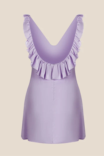 V-neck Lavender Ruffled A-line Short Dress Party Dresses Homecoming Dress