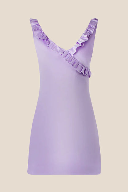 V-neck Lavender Ruffled A-line Short Dress Party Dresses Homecoming Dress