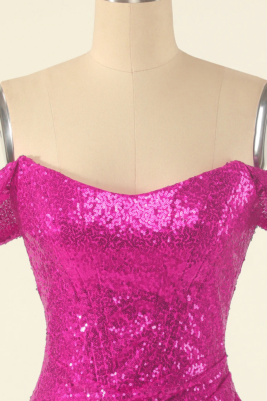 Fuchsia Off the Shoulder Sequin Party Mini Dress Bodycon Party Dresses