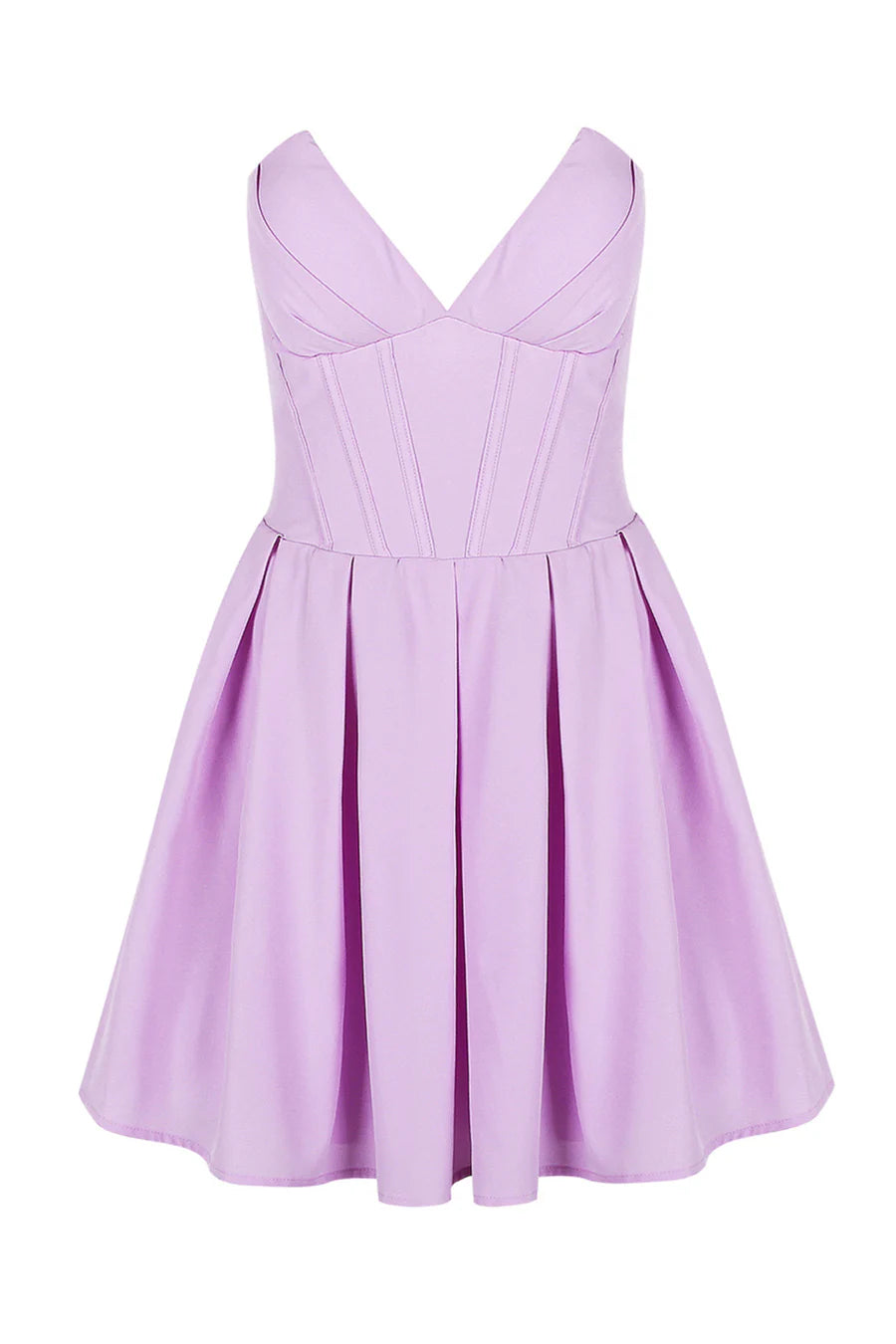 Cute A-Line Bodycon V-neck Lavender Pleated Short Party Dress