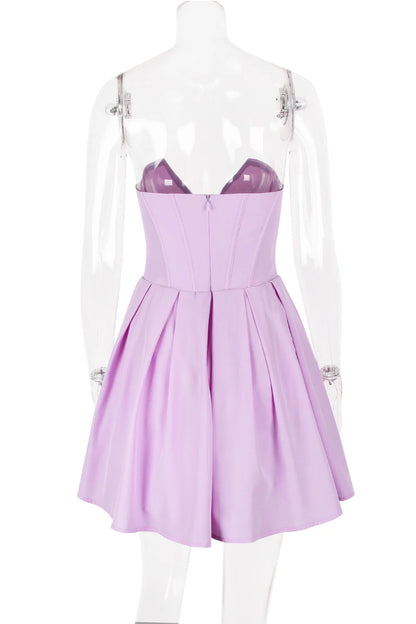 Cute A-Line Bodycon V-neck Lavender Pleated Short Party Dress