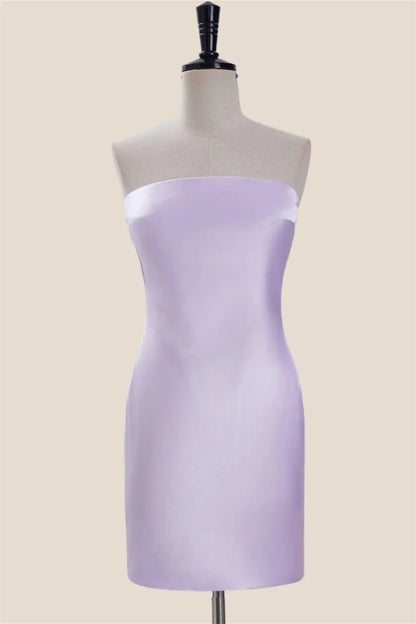 Strapless Lavender Satin Tight Short Dress Homecoming Dress Party Dresses