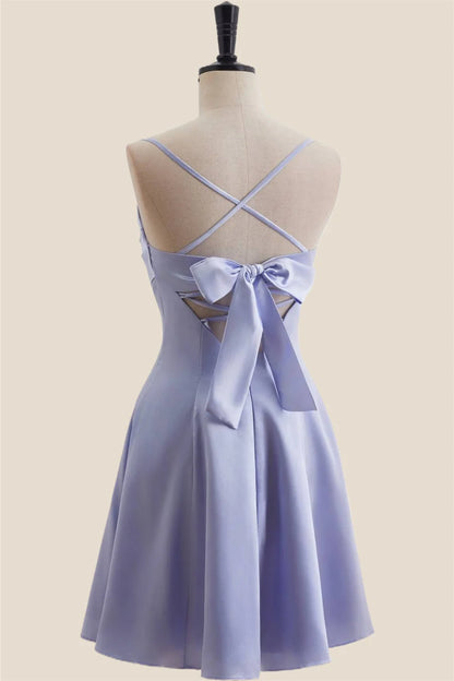 Lavender Cowl Neck Short Dress with Back Bow Homecoming Dress Party Dresses