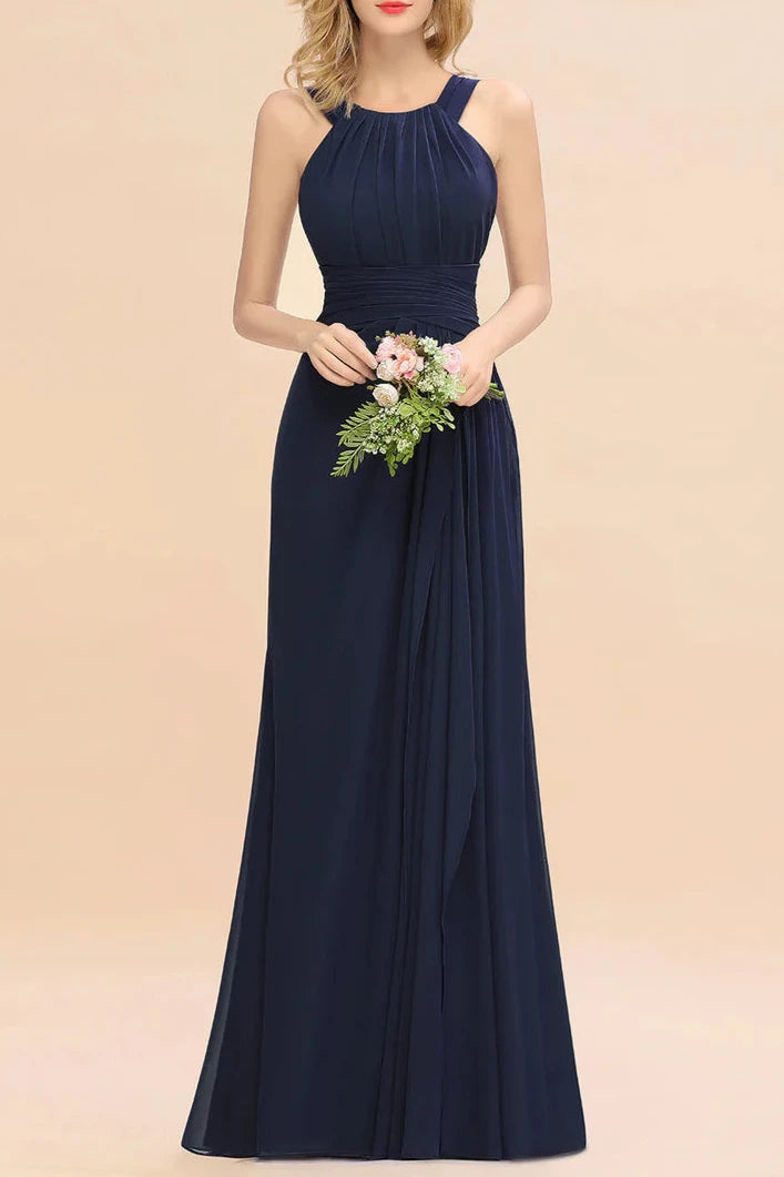 A-Line Round Neck Sleeveless Floor-Length Dress Bridesmaid Dresses