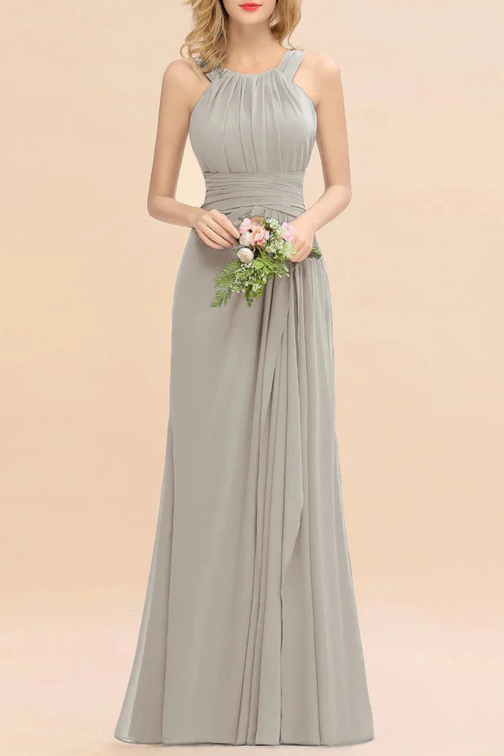 A-Line Round Neck Sleeveless Floor-Length Dress Bridesmaid Dresses